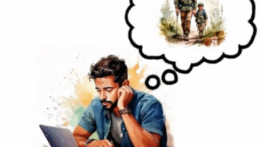 dad-a-computer-thinking-of-hiking-with-son-image